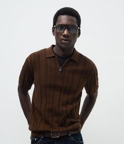 Camisa Polo Texturizada em Algodão com Zíper