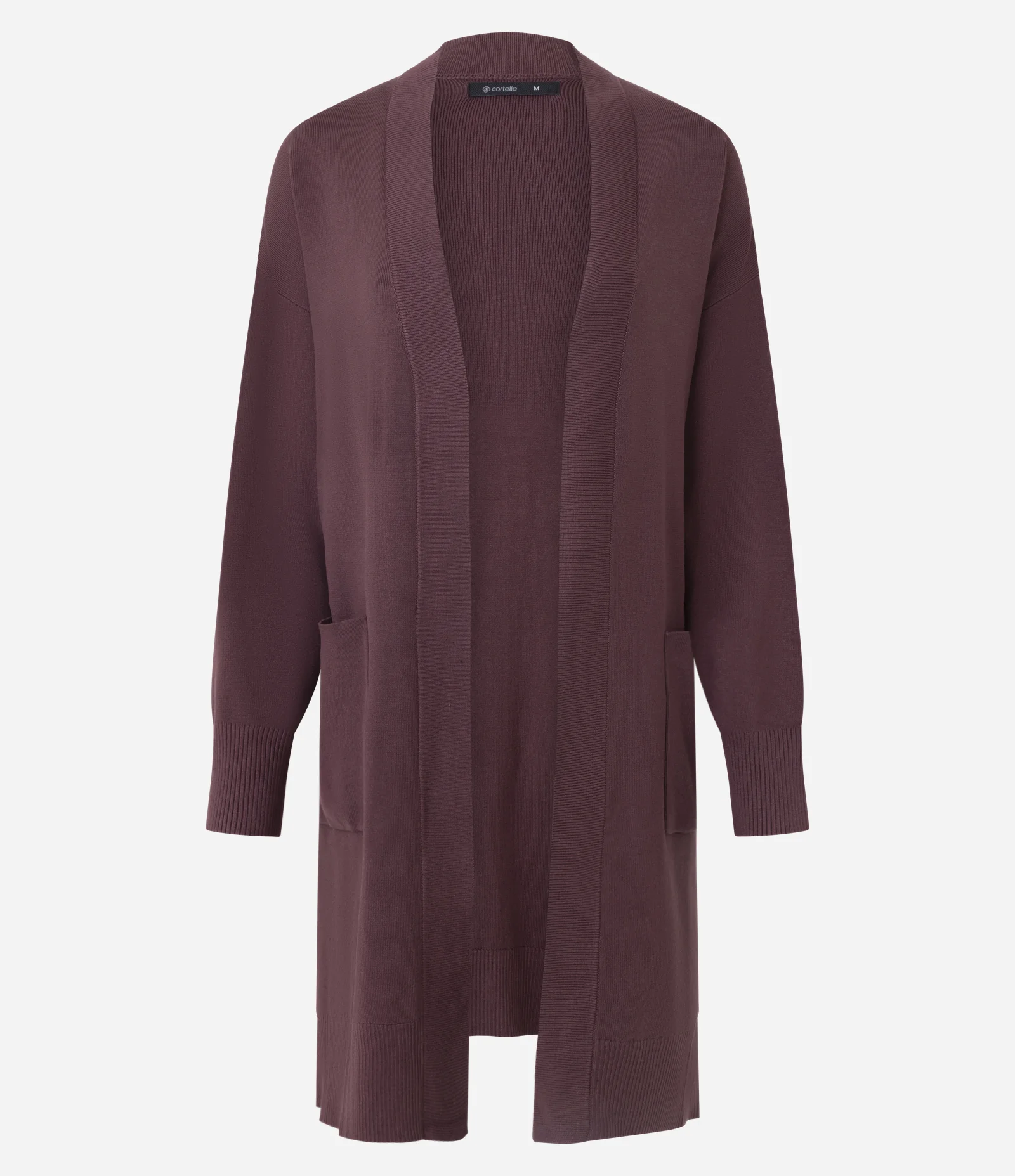 Cardigan Alongado em Tricô com Bolsos Vinho 1