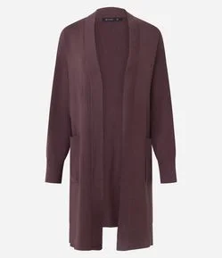 Cardigan Alongado em Tricô com Bolsos