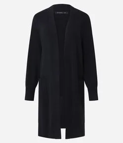 Cardigan Alongado em Tricô com Bolsos