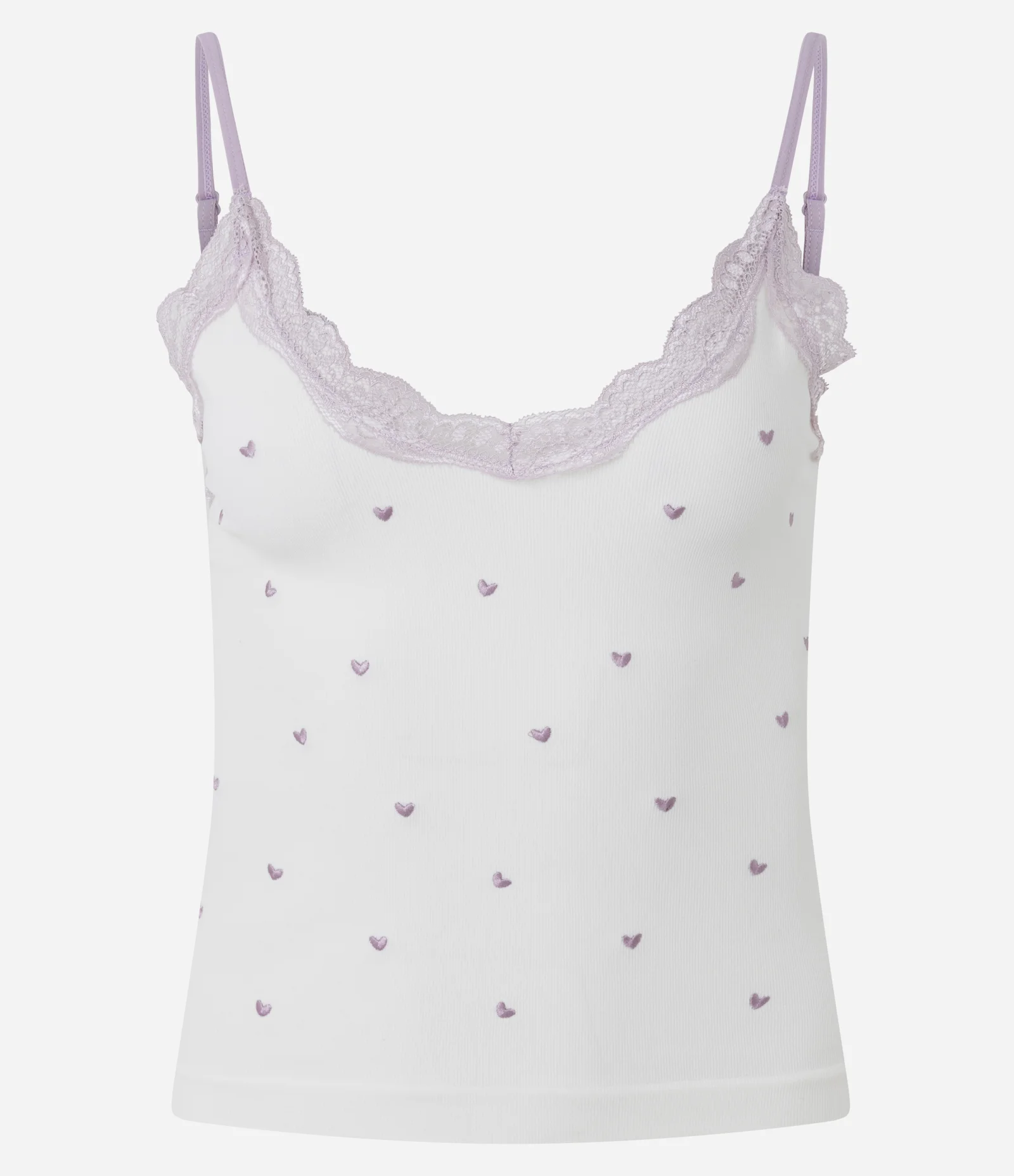 Blusa de Pijama Seamless com Corações Bordados Branco/Roxo 3