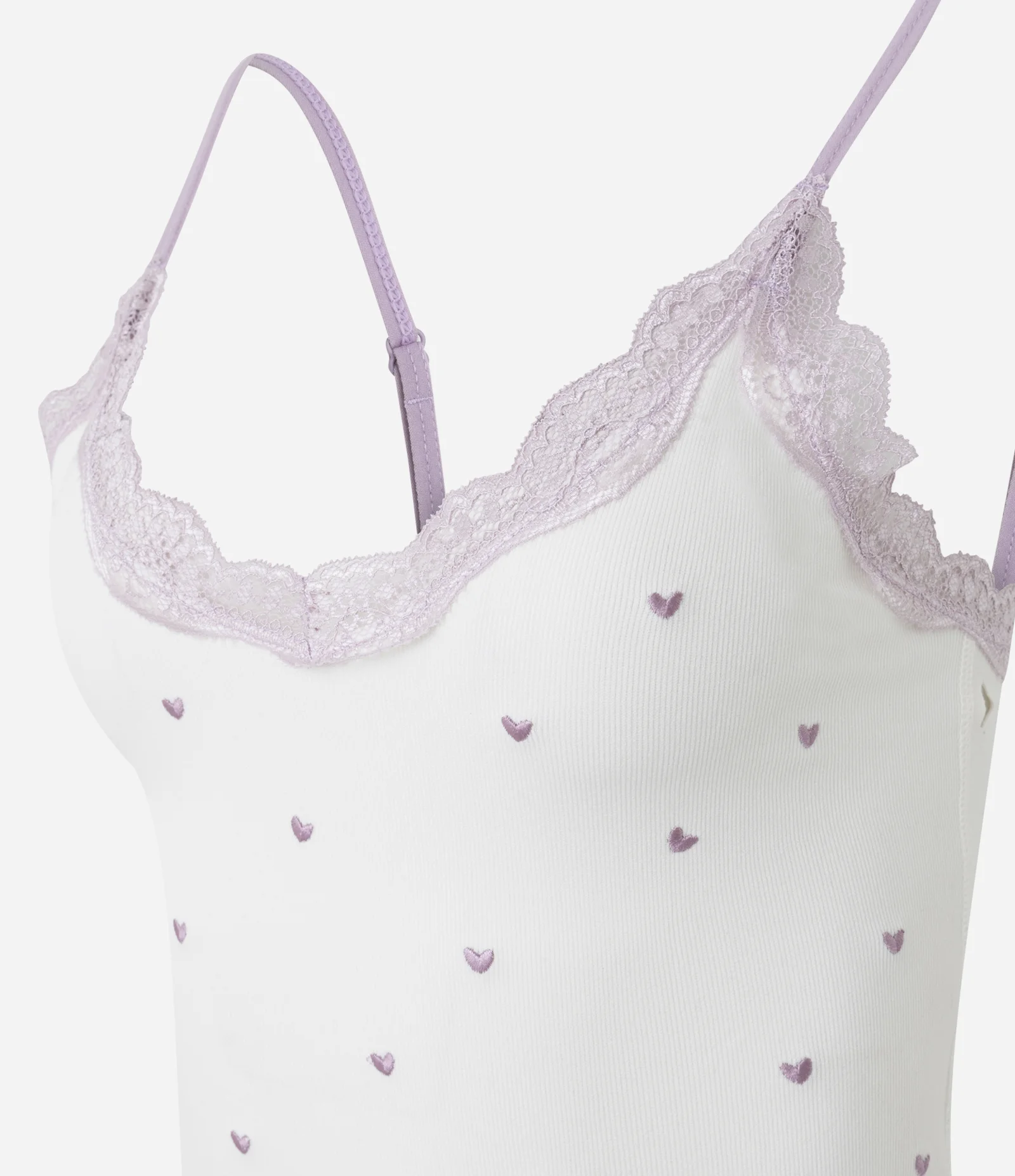 Blusa de Pijama Seamless com Corações Bordados Branco/Roxo 4