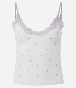 Blusa de Pijama Seamless com Corações Bordados