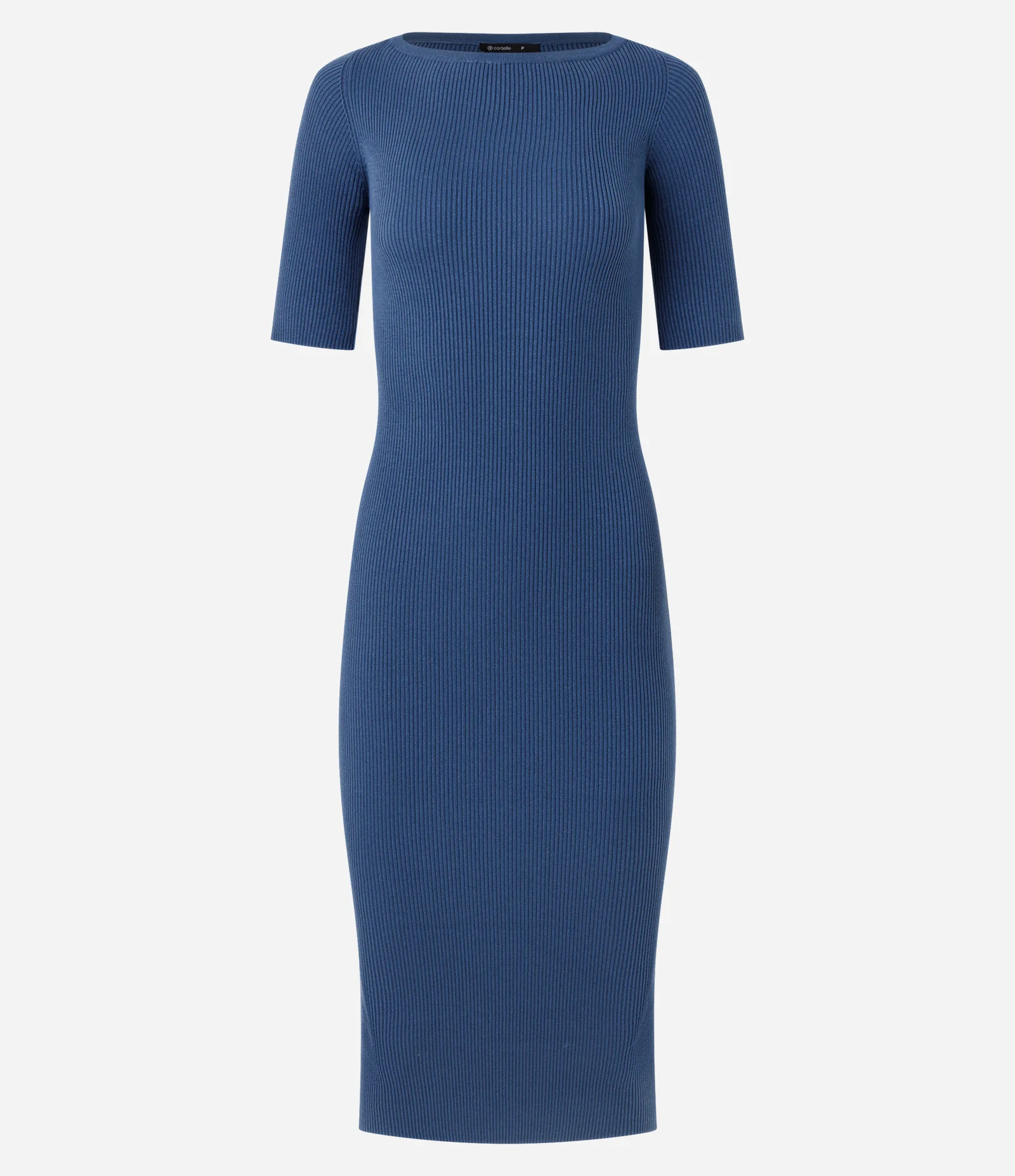 Vestido Midi em Tricô com Manga Curta Azul 1