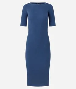 Vestido Midi em Tricô com Manga Curta