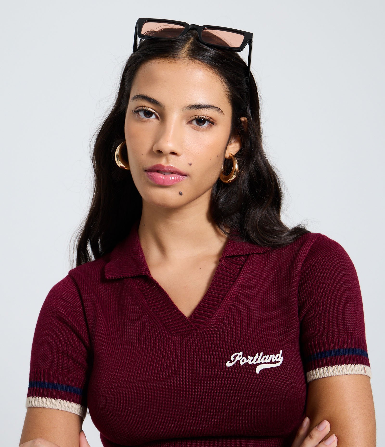 Blusa em Tricô com Gola Polo e Lettering Bordado Vermelho 1