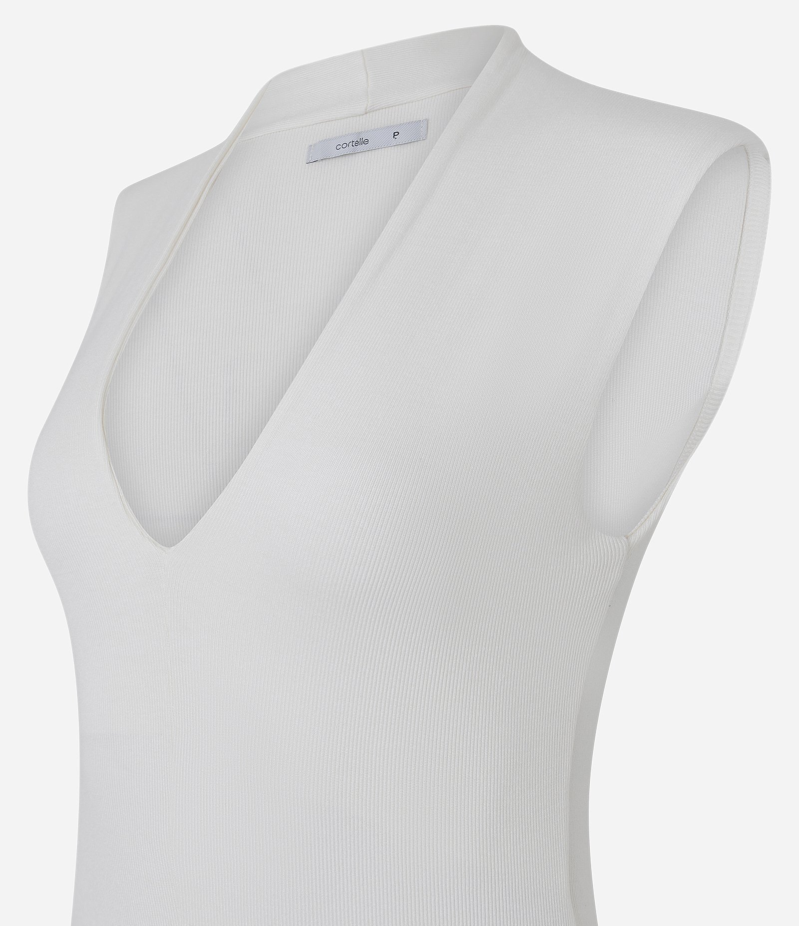 Blusa Regata em Ribana com Alça Larga e Decote V Branco 6