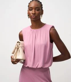 Blusa em Poliamida com Ombreira e Franzido