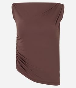 Blusa em Microfibra com Decote Ombro Só e Franzidos