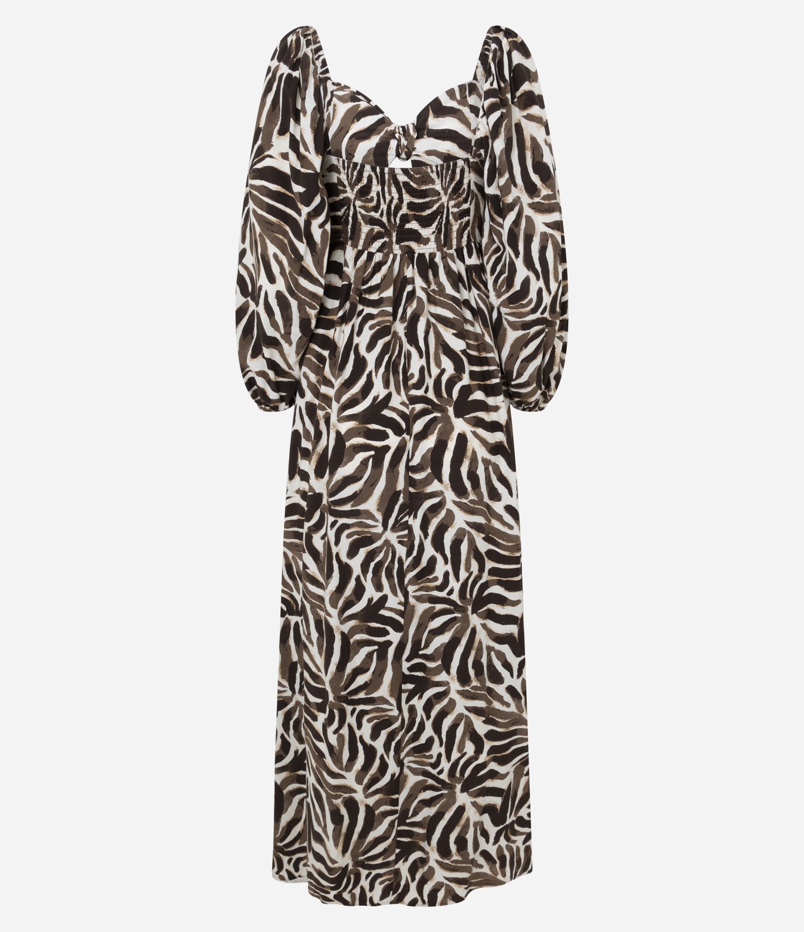 Vestido Long Midi em Viscose com Estampa de Folhagens Marrom 2