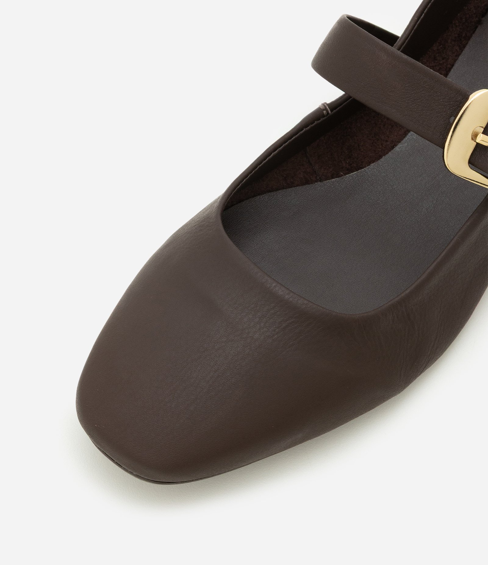 Sapatilha Couro com Fivela Quadrada Marrom Escuro 5