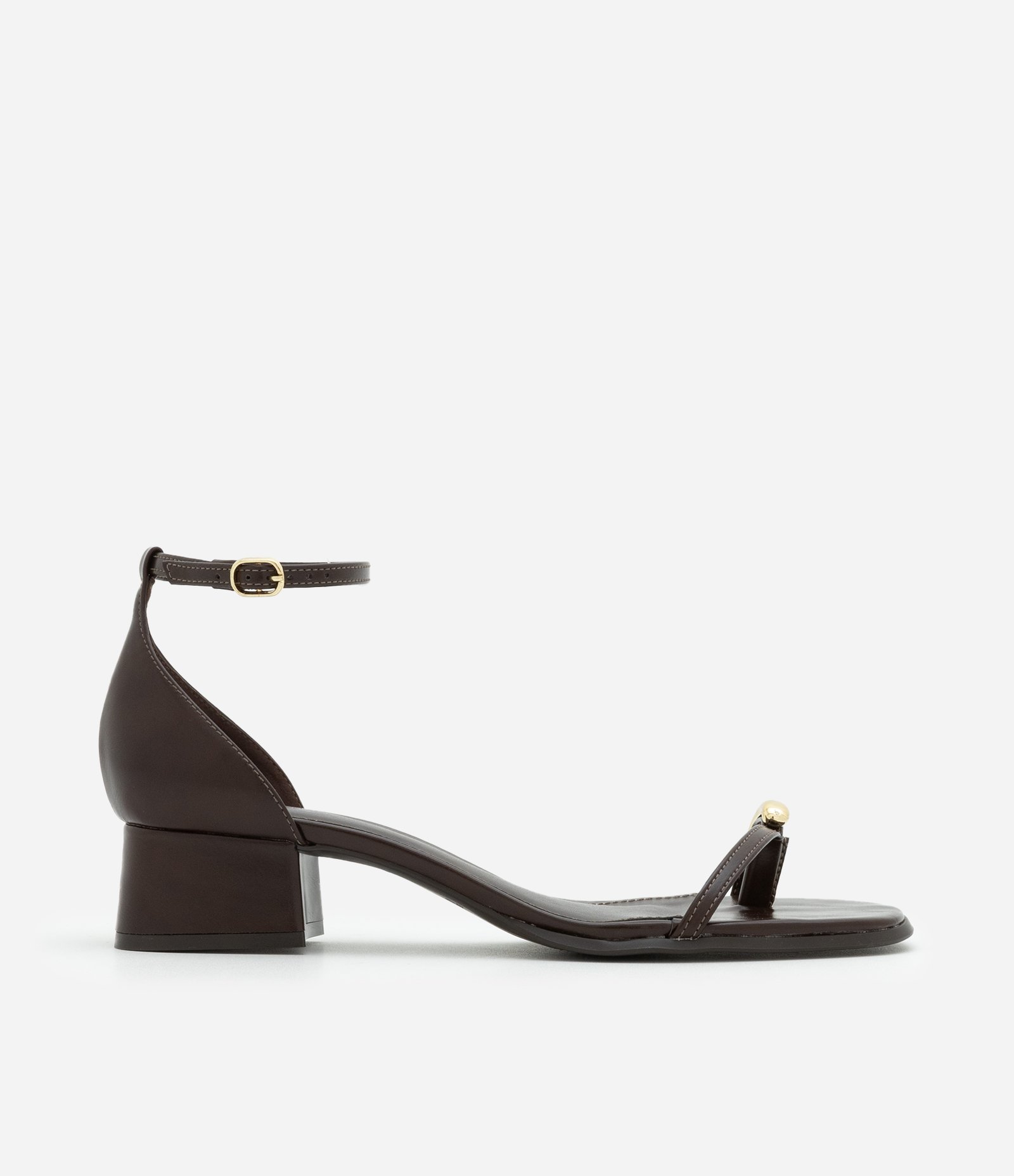 Sandália de Salto Bloco com Dedeira em PU Marrom Escuro 1