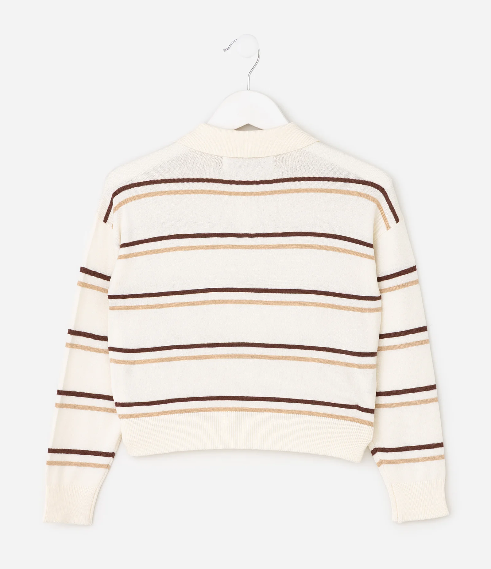 Casaco Tricô Listrado com Gola Polo - Tam 5 a 14 Anos Off White 2