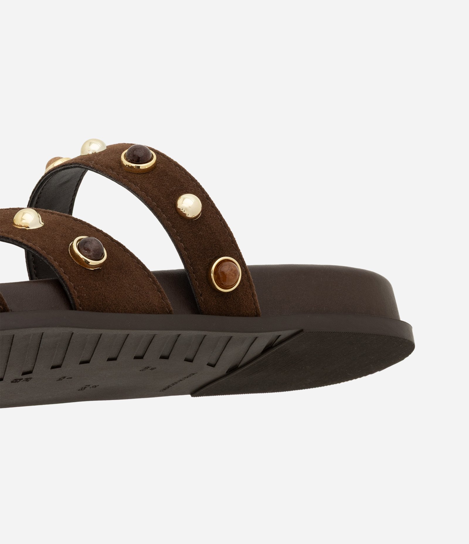 Sandália Rasteira com Pedrarias nas Tiras Marrom 3