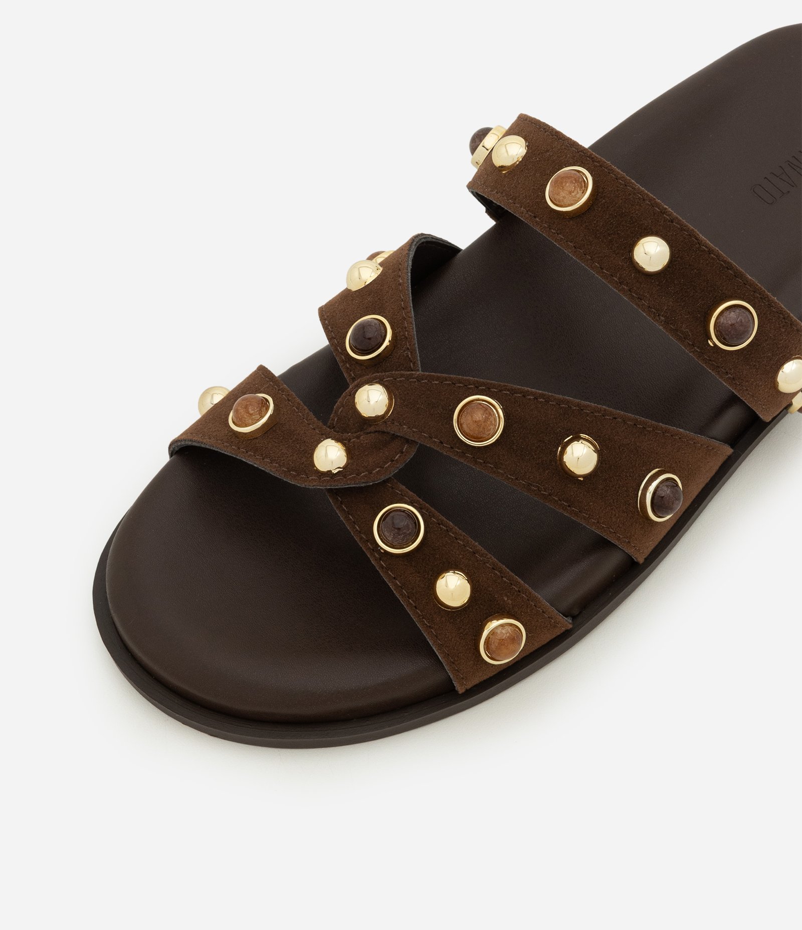 Sandália Rasteira com Pedrarias nas Tiras Marrom 5