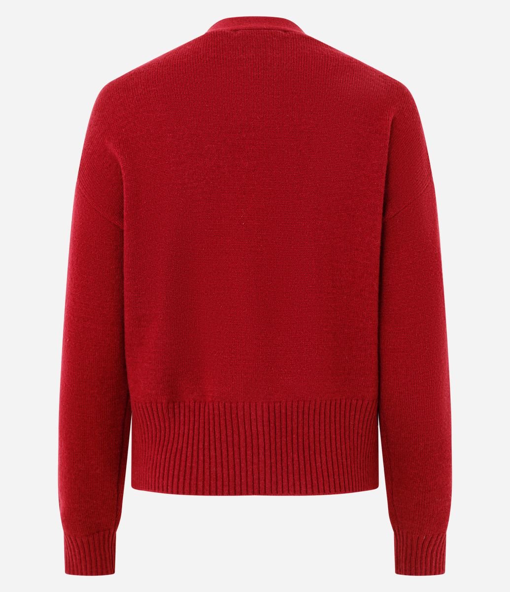 Cardigan em Tricô com Flor Aplicada no Ombro Vermelho