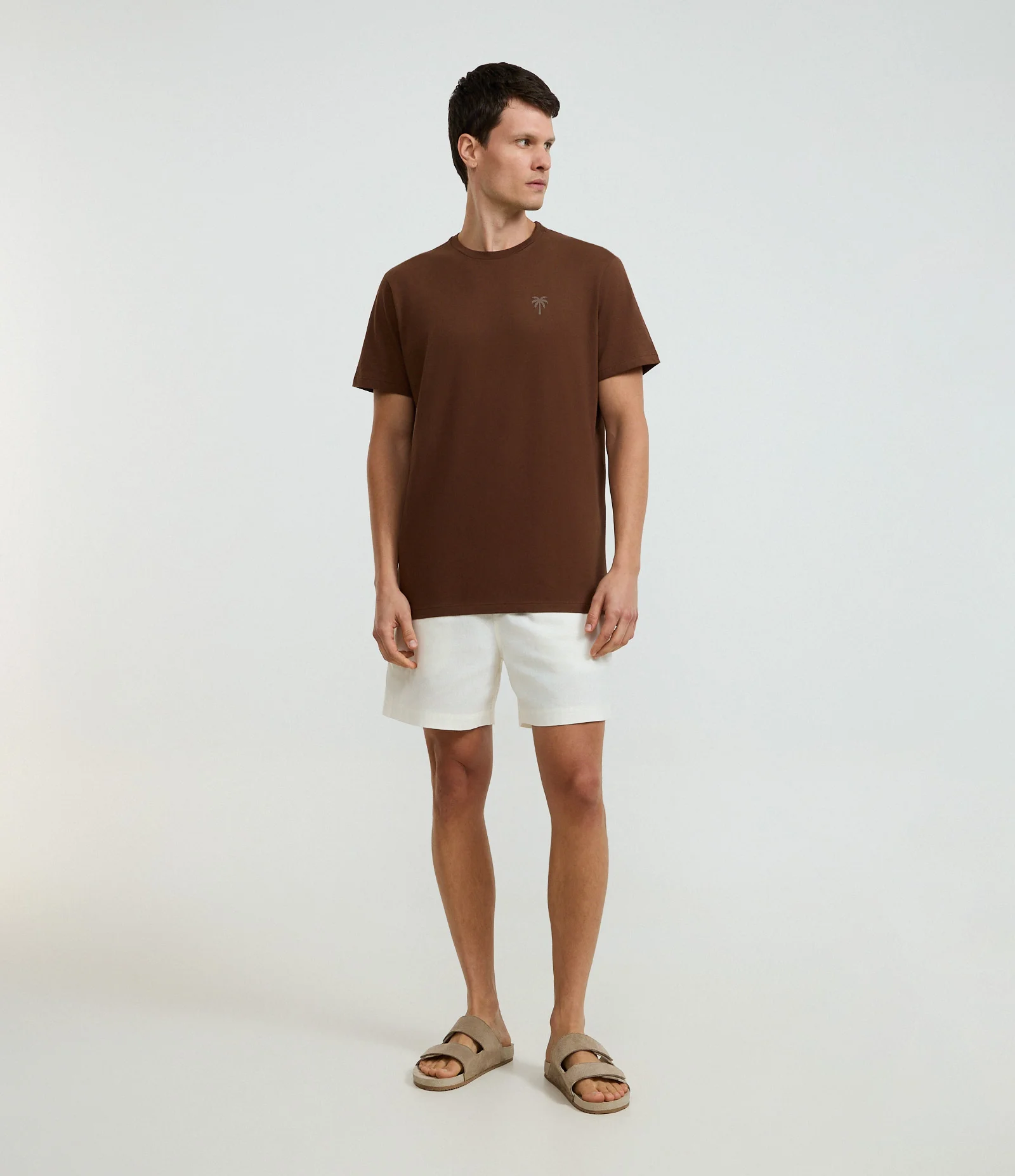 Camiseta Comfort em Algodão com Estampa de Coqueiro Marrom 2