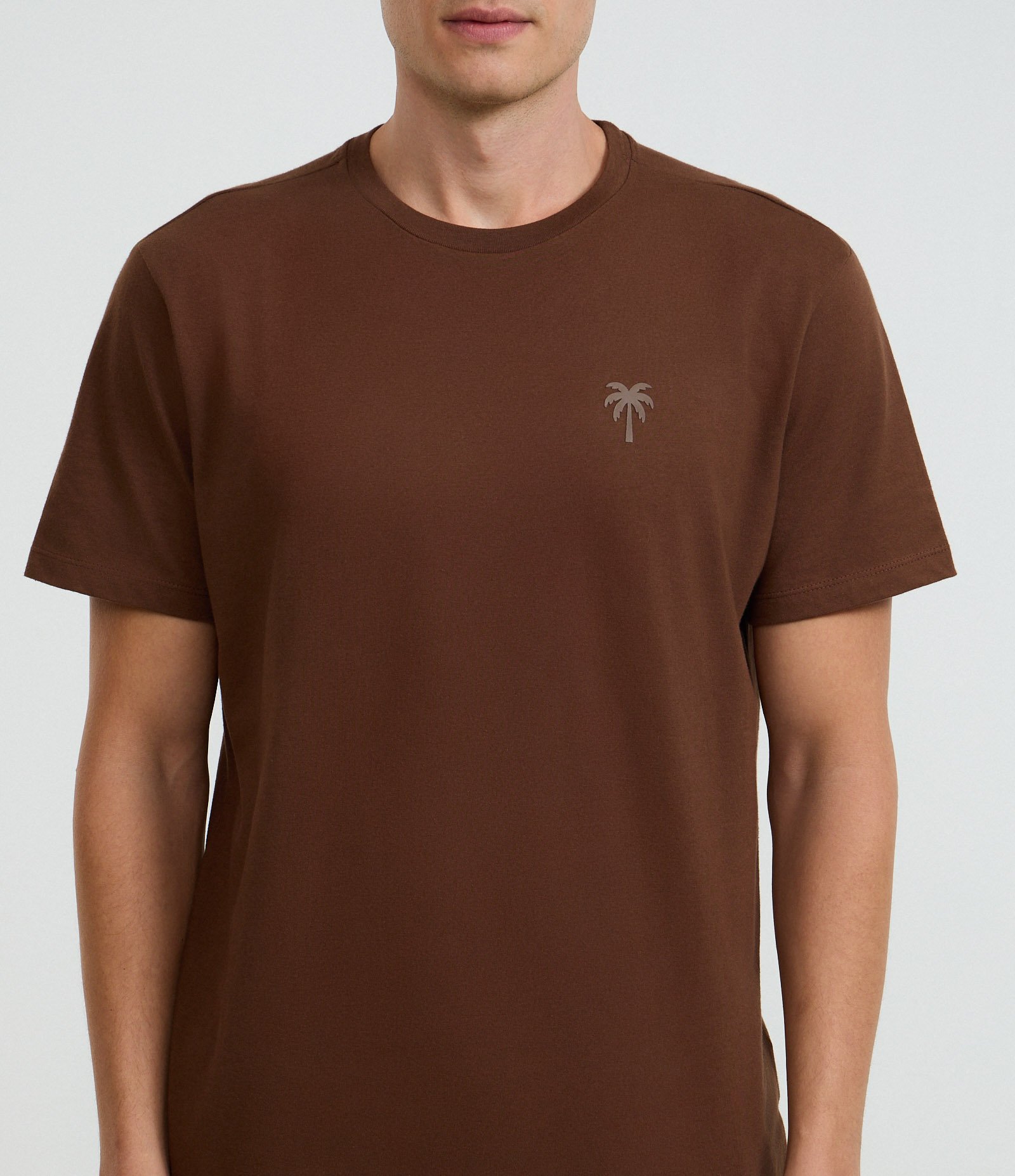 Camiseta Comfort em Algodão com Estampa de Coqueiro Marrom 3