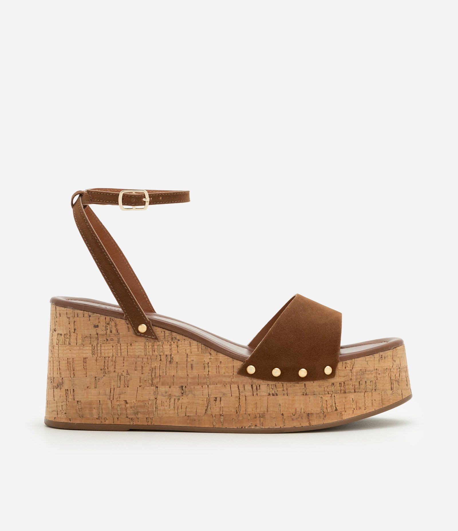 Sandália Plataforma de Tiras com Efeito Camurça e Salto com Textura Marrom 1