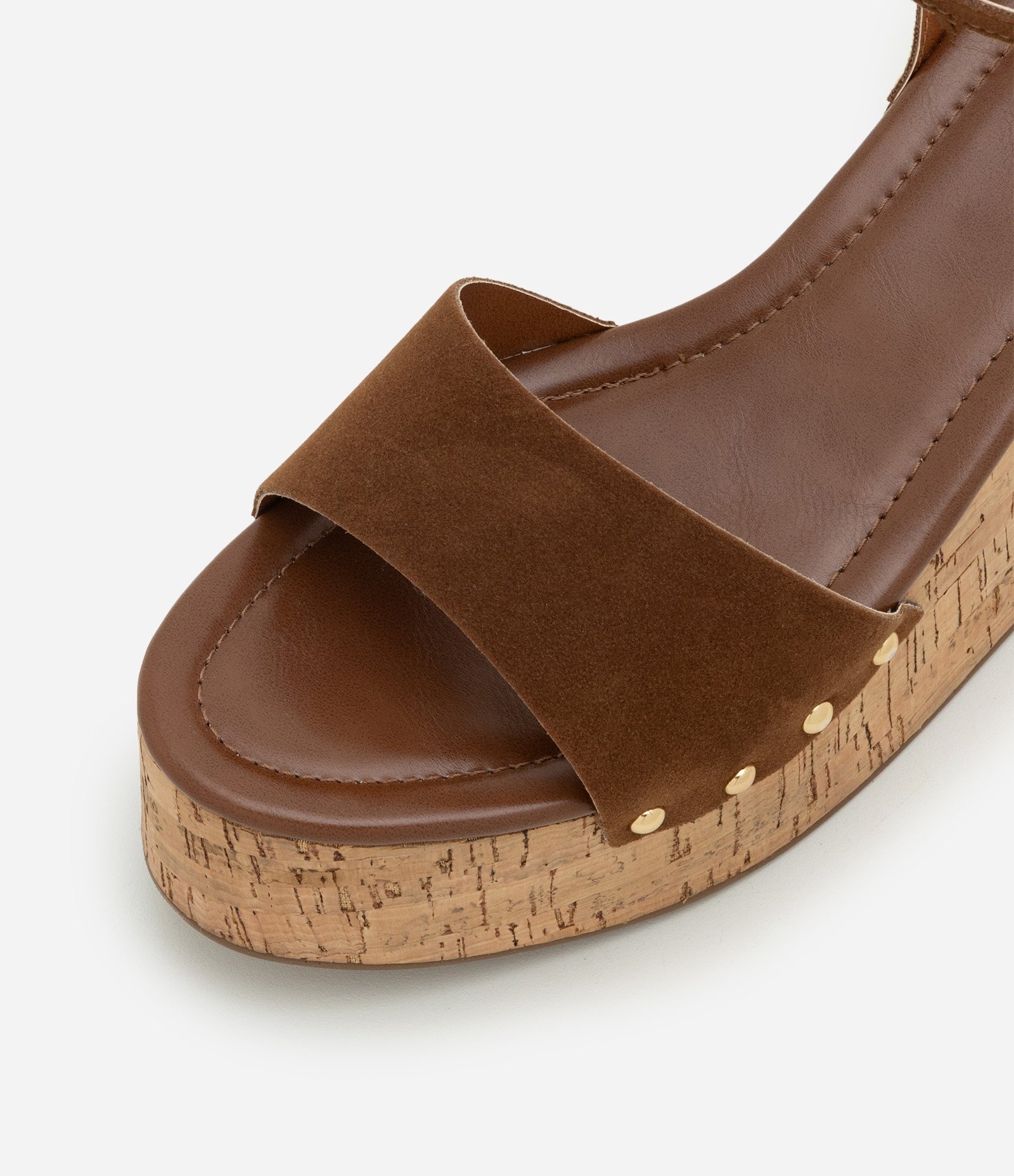 Sandália Plataforma de Tiras com Efeito Camurça e Salto com Textura Marrom 3