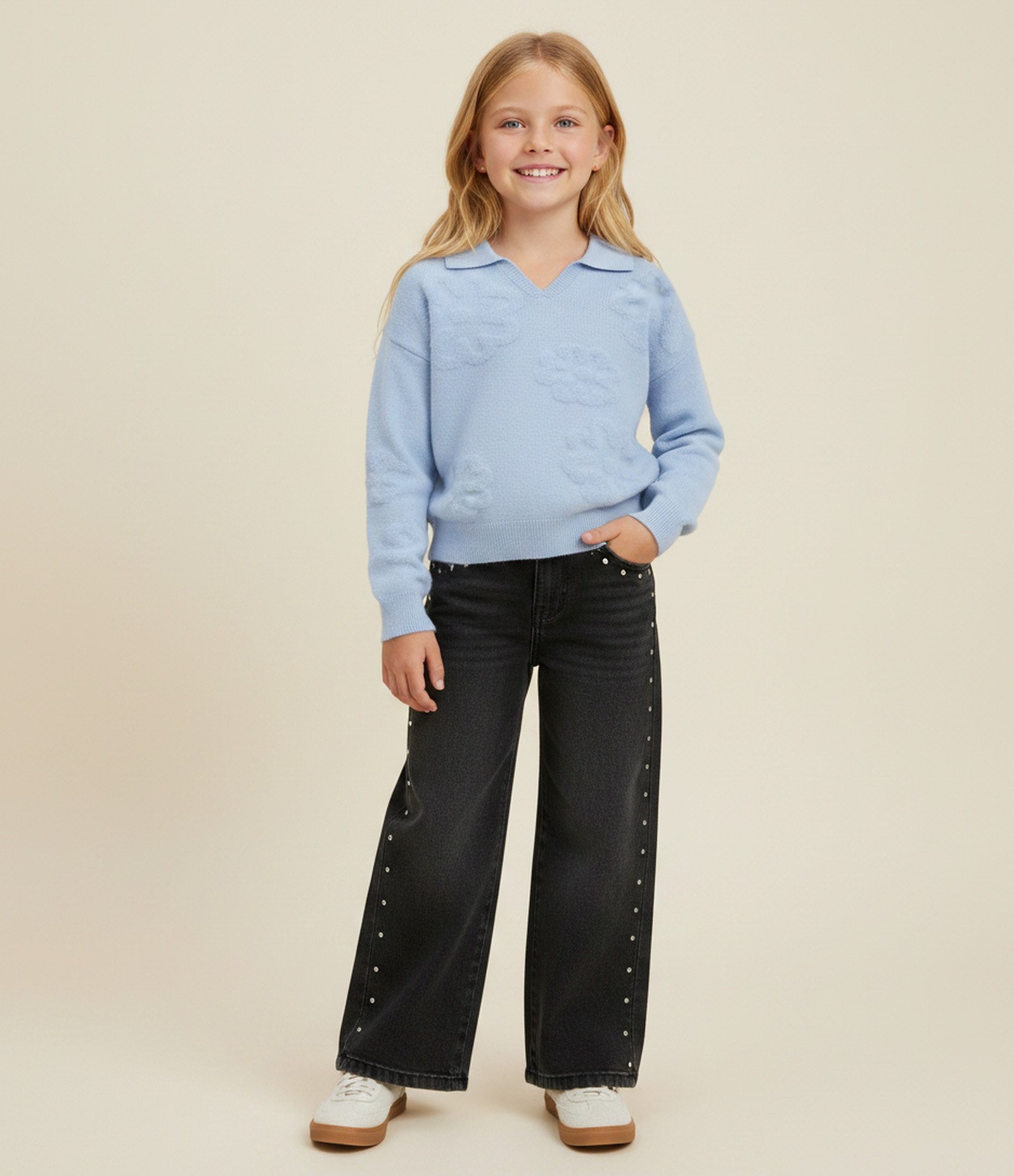 Casaco Infantil em Tricô com Ícones Texturizados – Tam 5 a 14 Anos Azul Claro 1