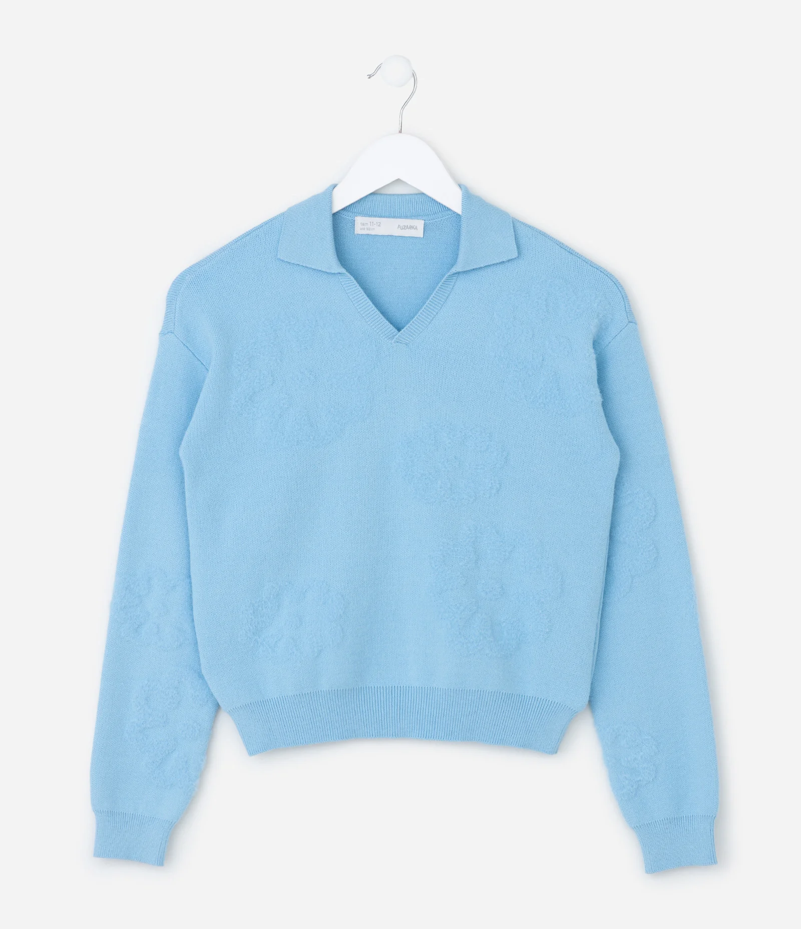 Casaco Infantil em Tricô com Ícones Texturizados – Tam 5 a 14 Anos Azul Claro 2