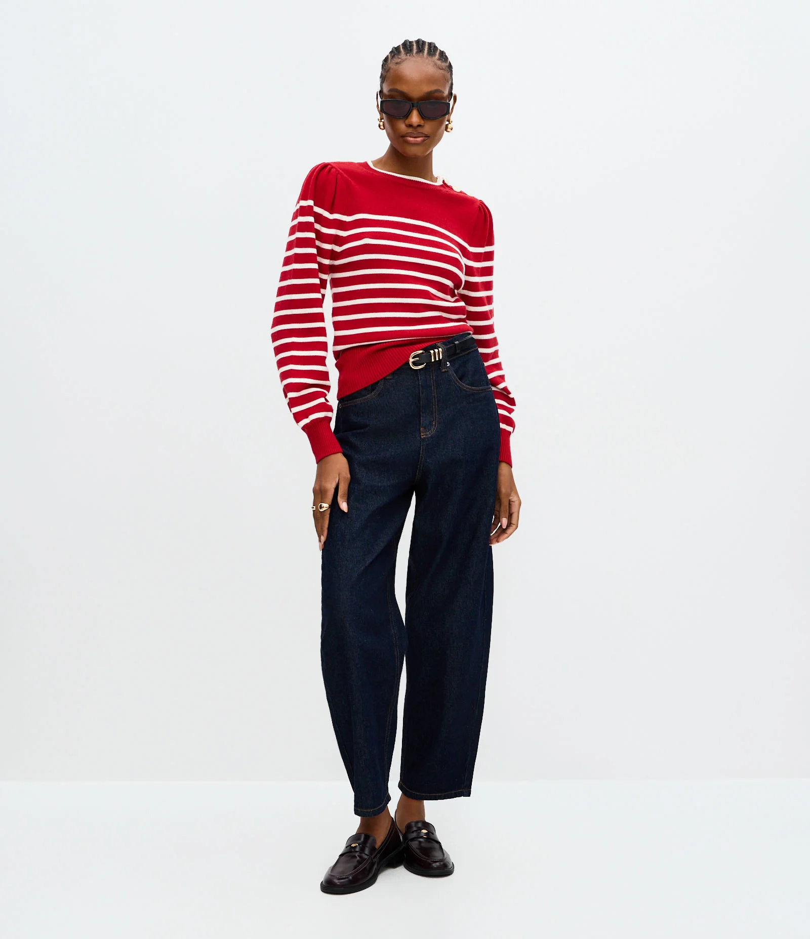 Suéter em Tricô com Estampa Listrada e Botões no Ombro Vermelho 2