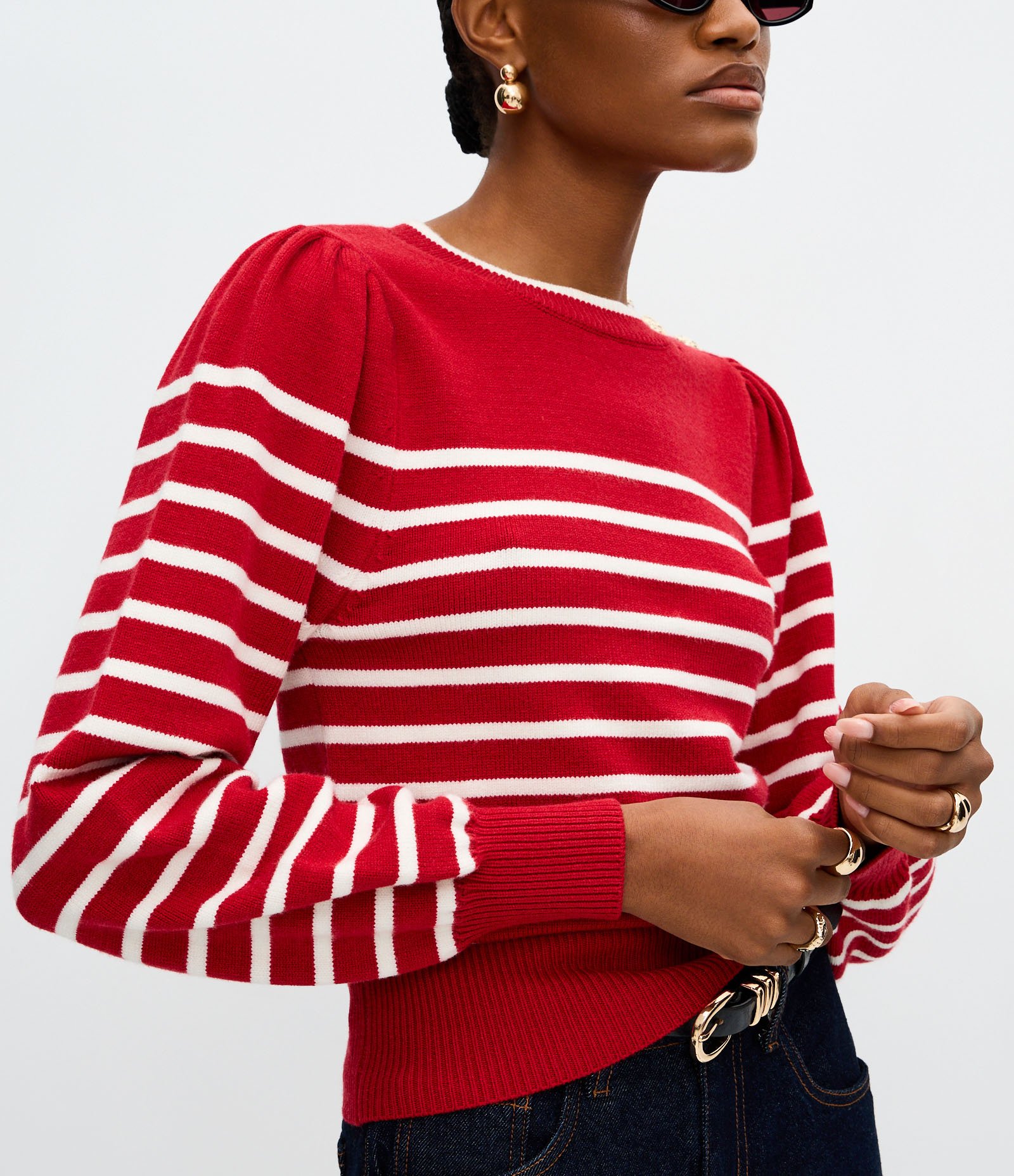 Suéter em Tricô com Estampa Listrada e Botões no Ombro Vermelho 4