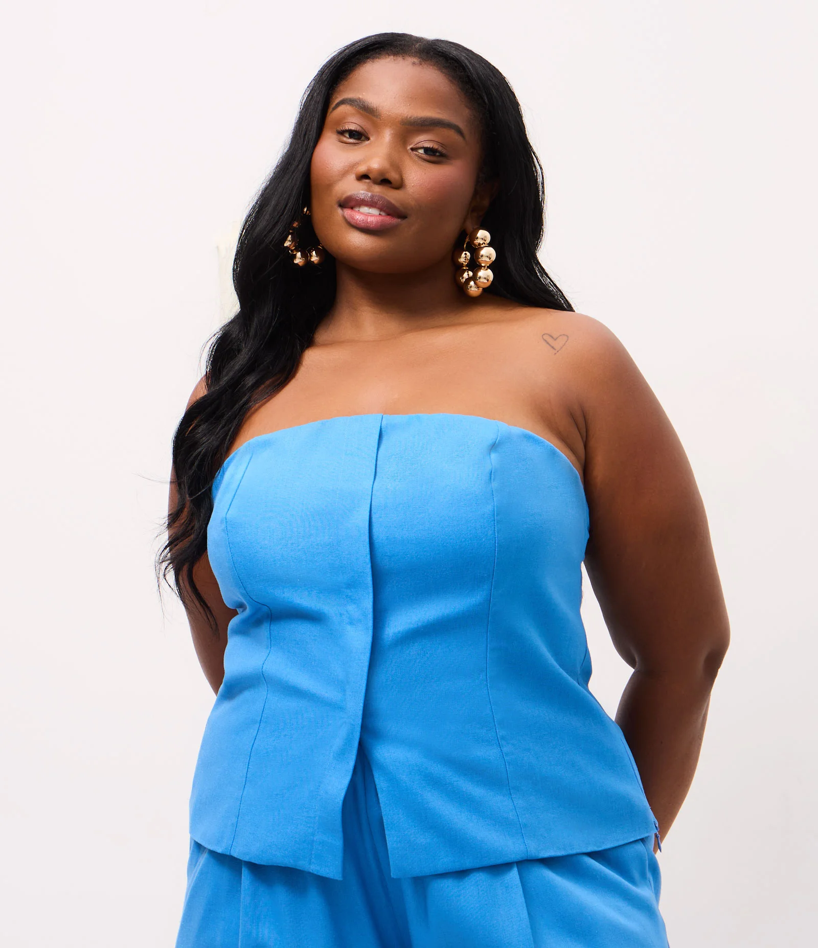 Blusa Tomara que Caia em Viscolinho com Zíper Lateral Curve & Plus Size Azul 1