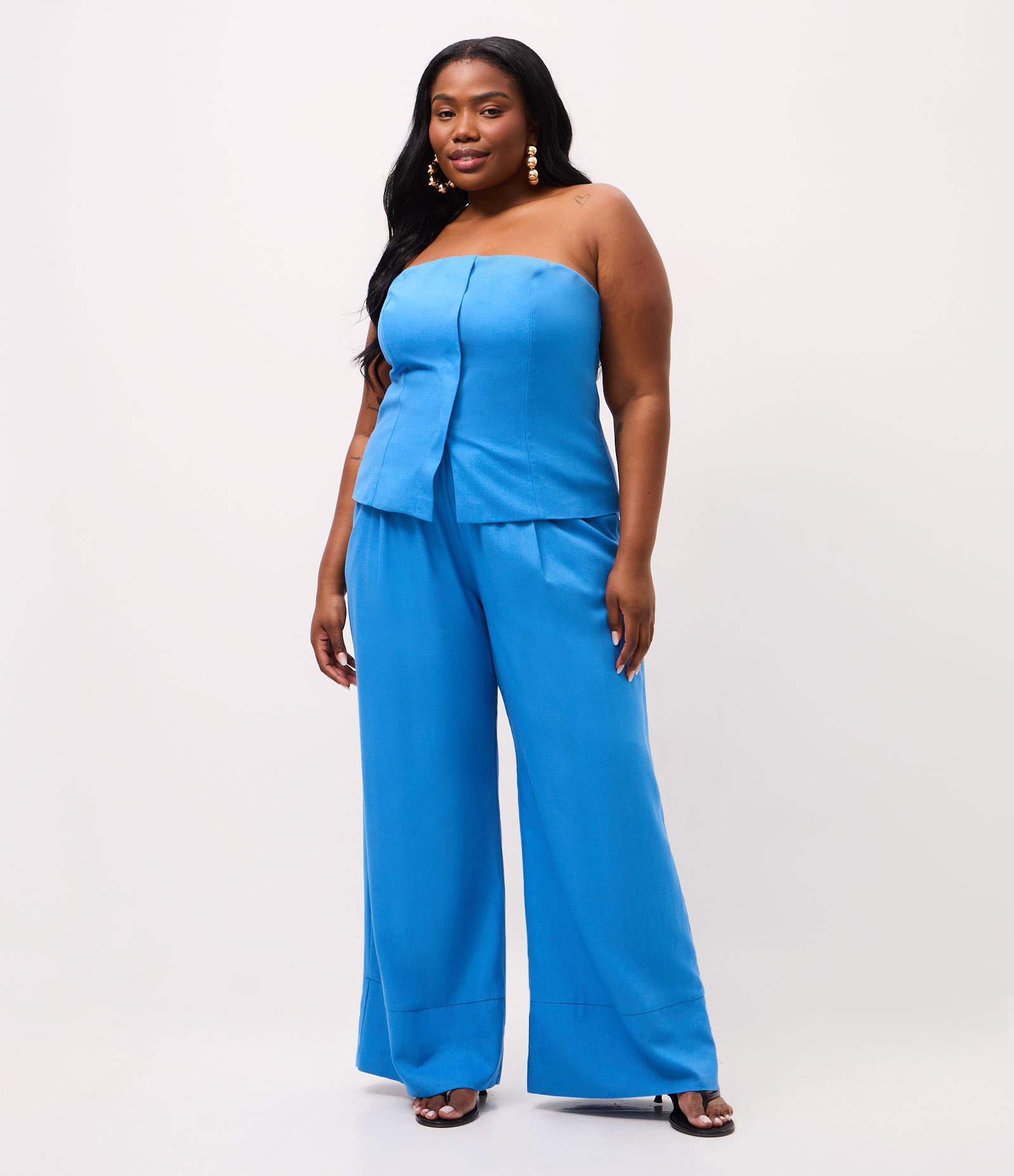 Blusa Tomara que Caia em Viscolinho com Zíper Lateral Curve & Plus Size Azul 2