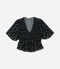 Blusa em Viscose com Lastex e Estampa de Mini Limões Curve & Plus Size