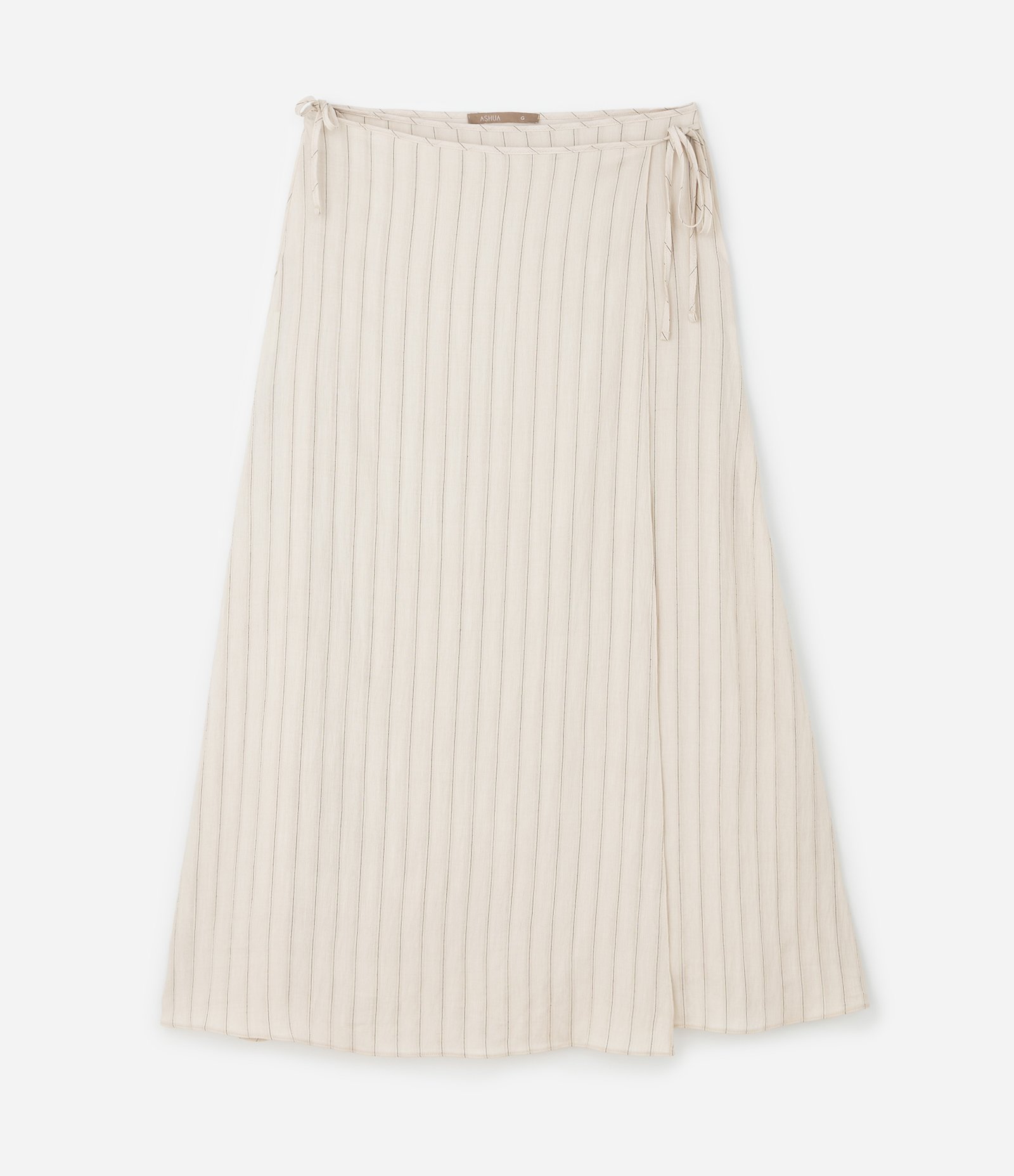 Saia Longa em Viscose com Listras e Amarração Curve & Plus Bege 1