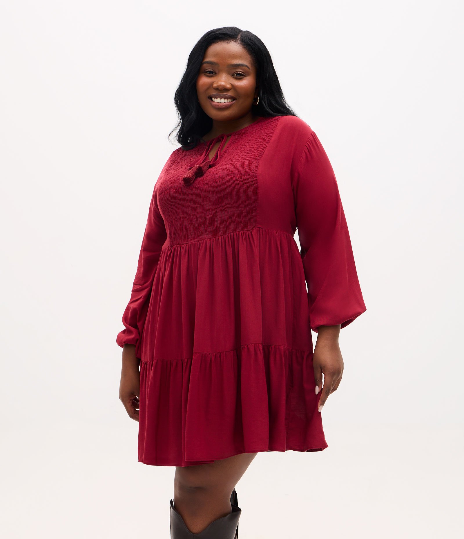 Vestido Curto com Textura Franzida Curve & Plus Size Vermelho 1