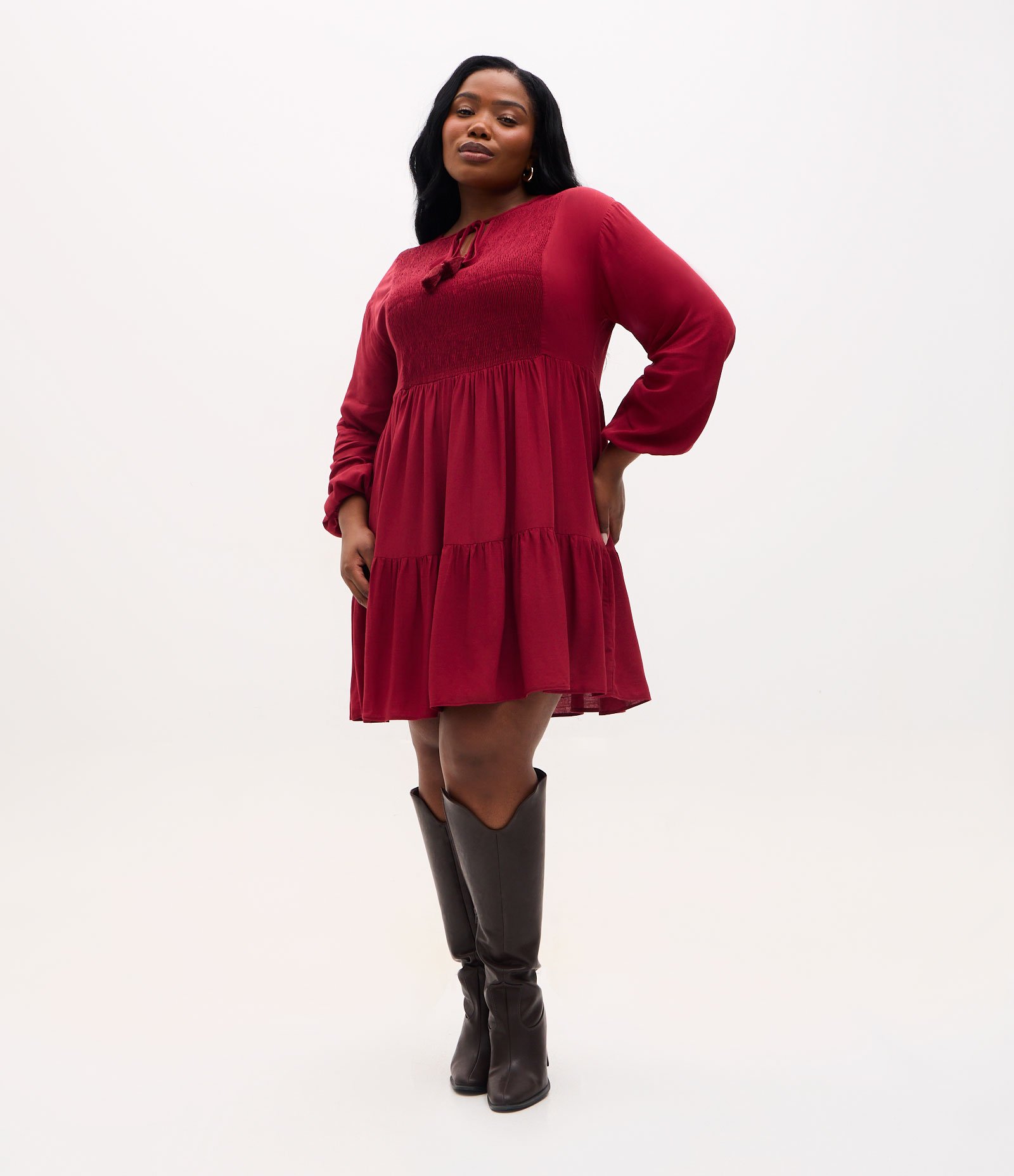 Vestido Curto com Textura Franzida Curve & Plus Size Vermelho 2