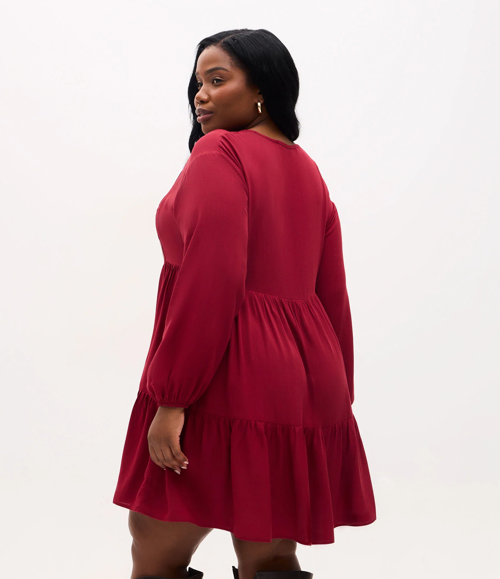 Vestido Curto com Textura Franzida Curve & Plus Size Vermelho 4