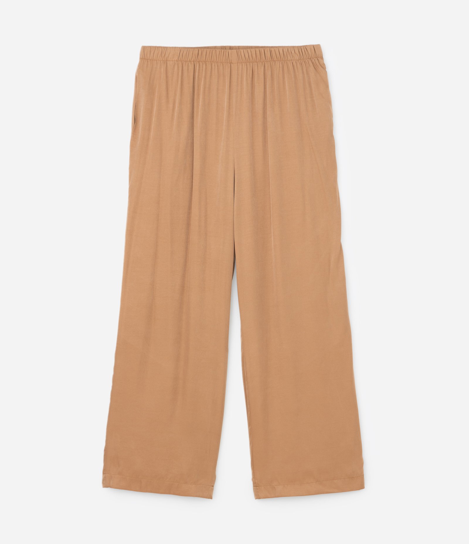 Calça Reta Acetinada com Cós Elástico e Efeito Franzido Curve & Plus Size Marrom 1