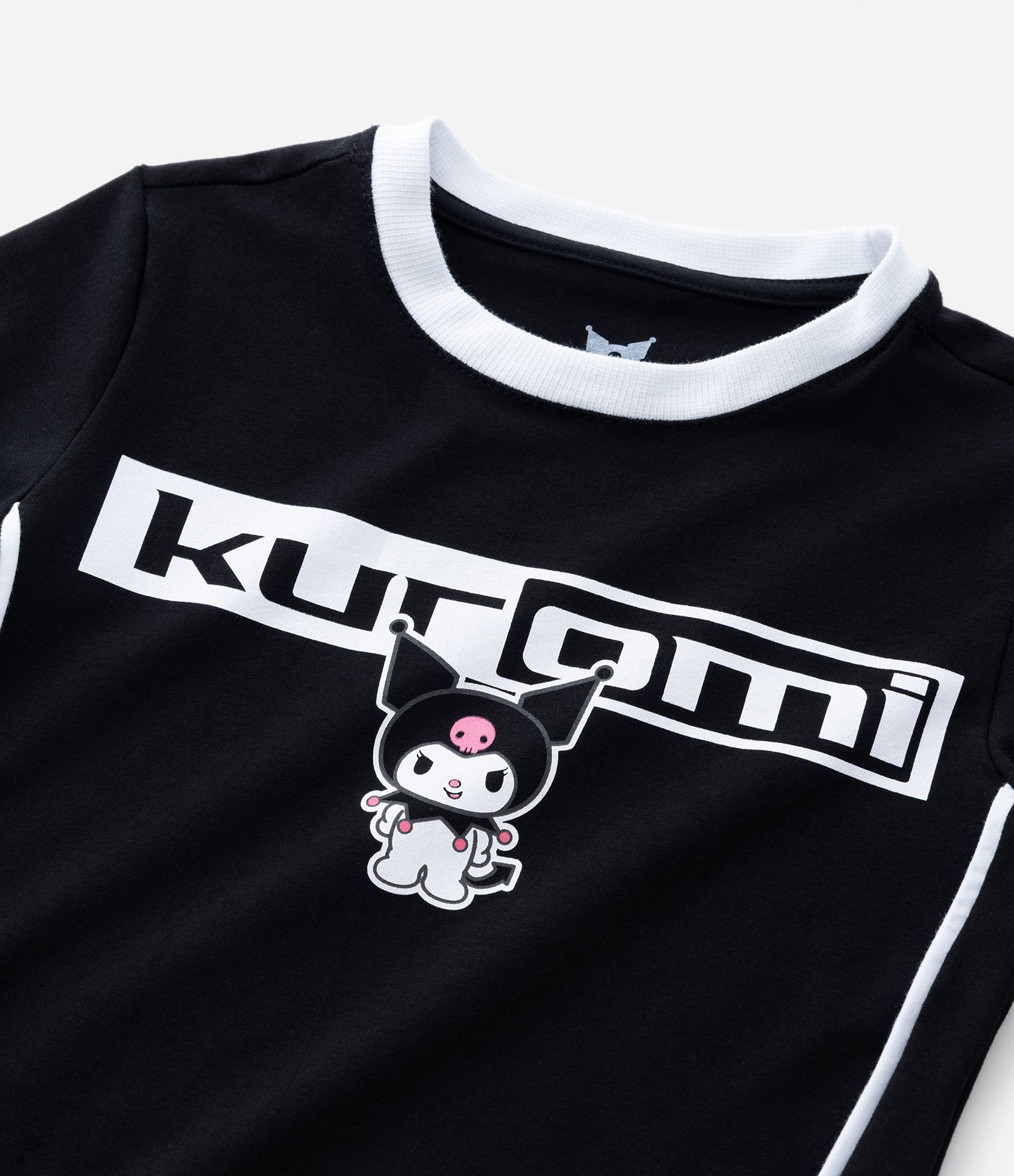 Camiseta Manga Curta em Algodão com Frisos Frontais Kuromi Preto 5