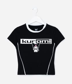 Camiseta Manga Curta em Algodão com Frisos Frontais Kuromi