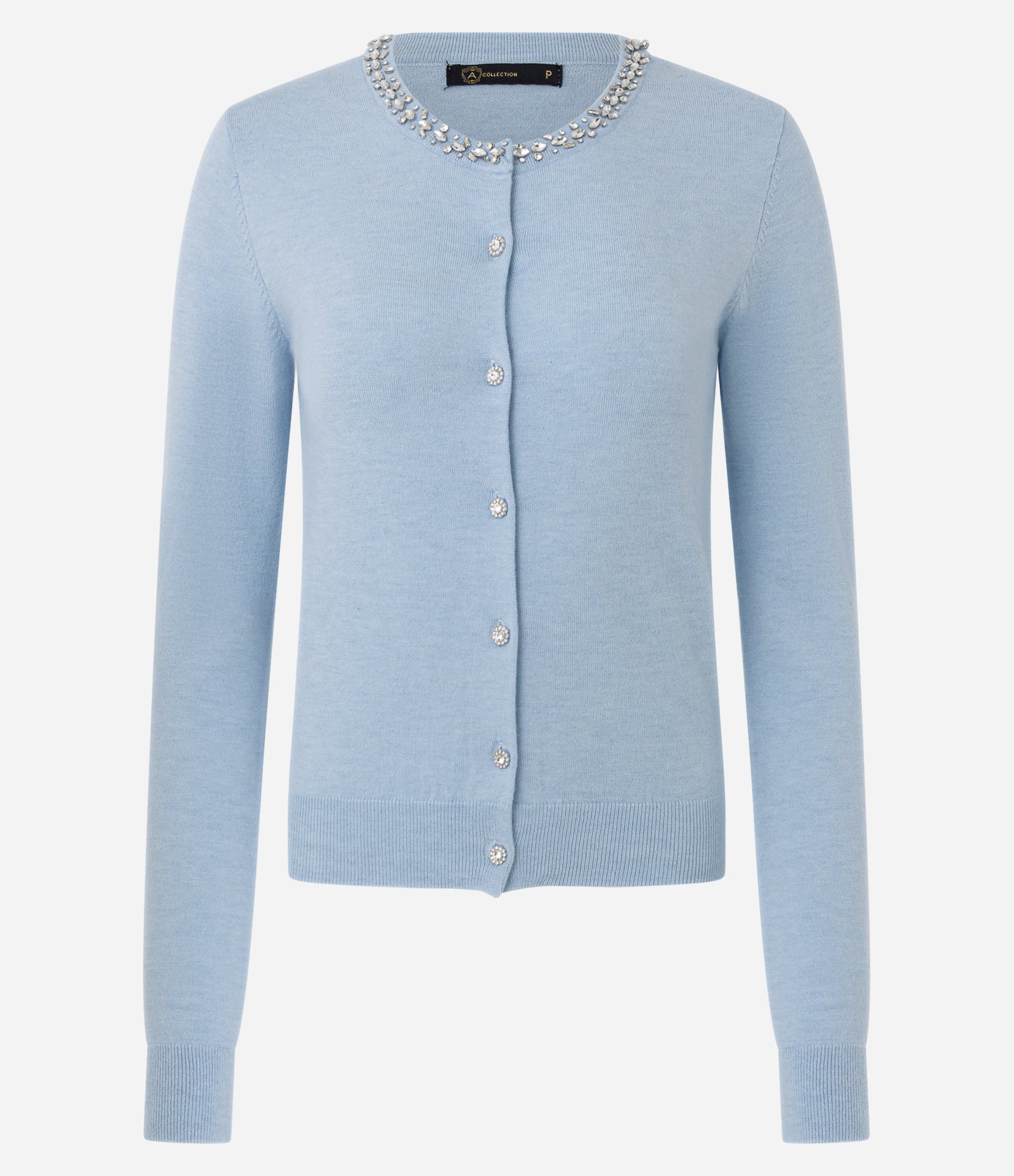 Cardigan Curto em Tricô com Aplicação no Decote Azul 5
