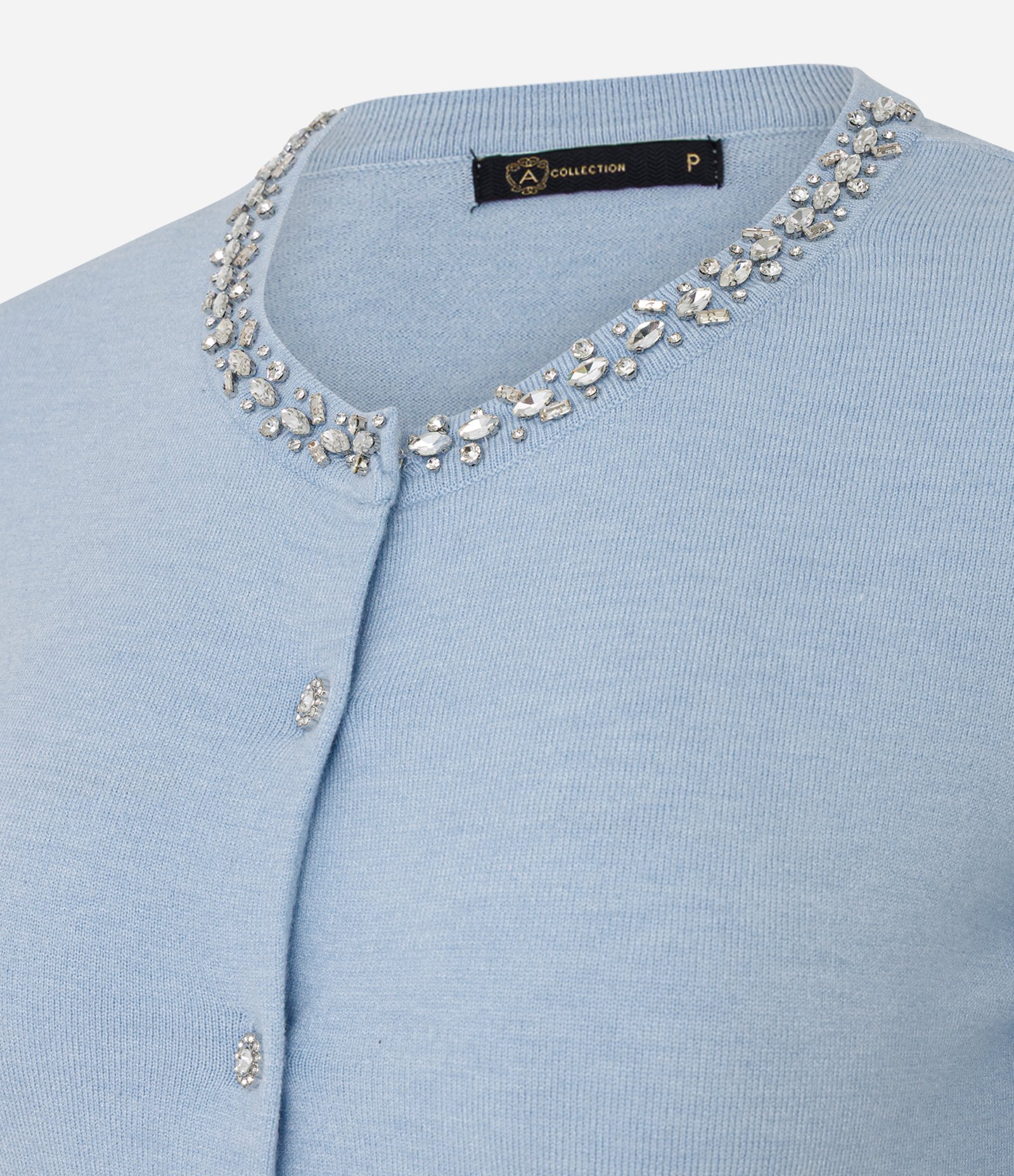 Cardigan Curto em Tricô com Aplicação no Decote Azul 6