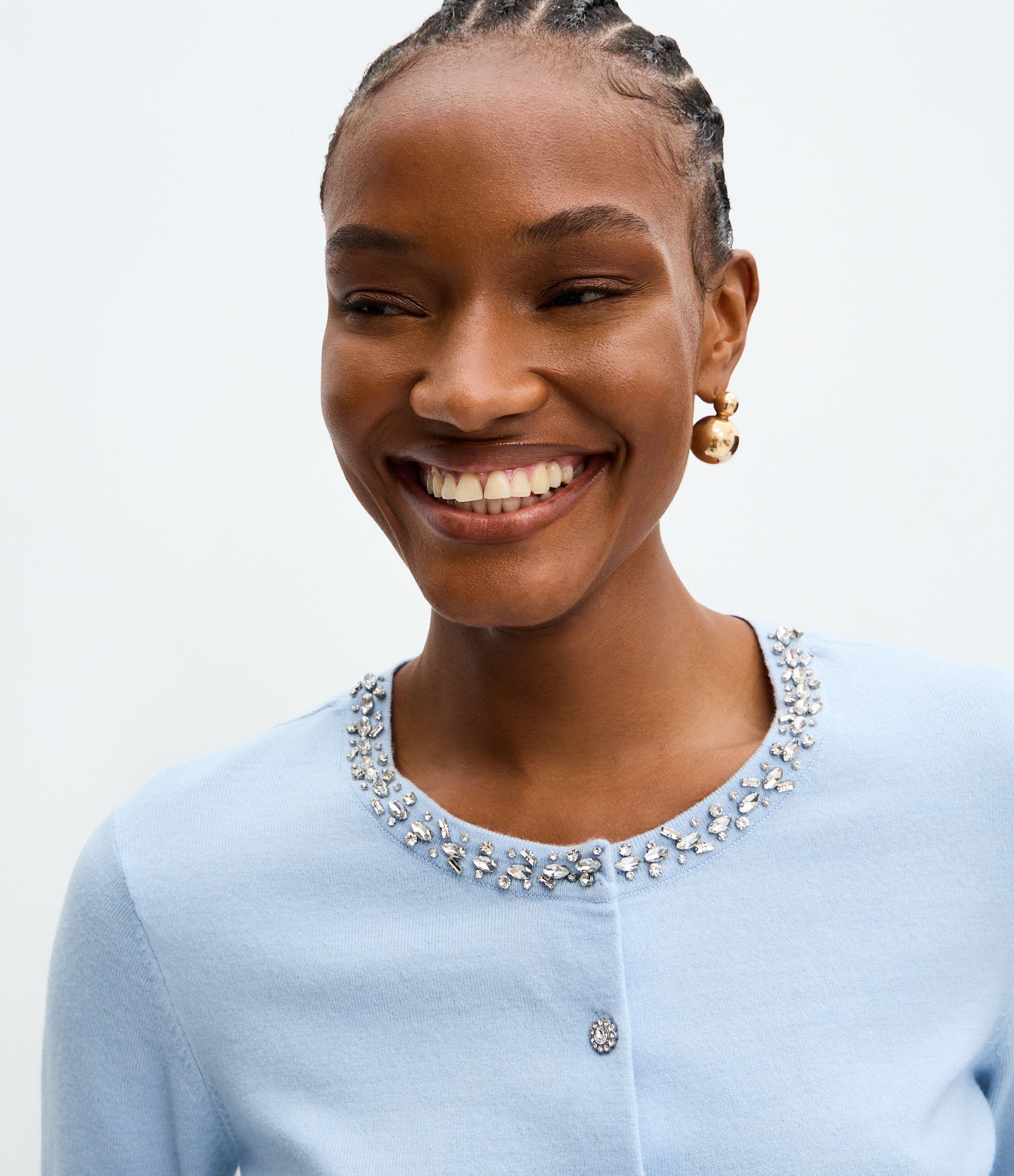 Cardigan Curto em Tricô com Aplicação no Decote Azul 3