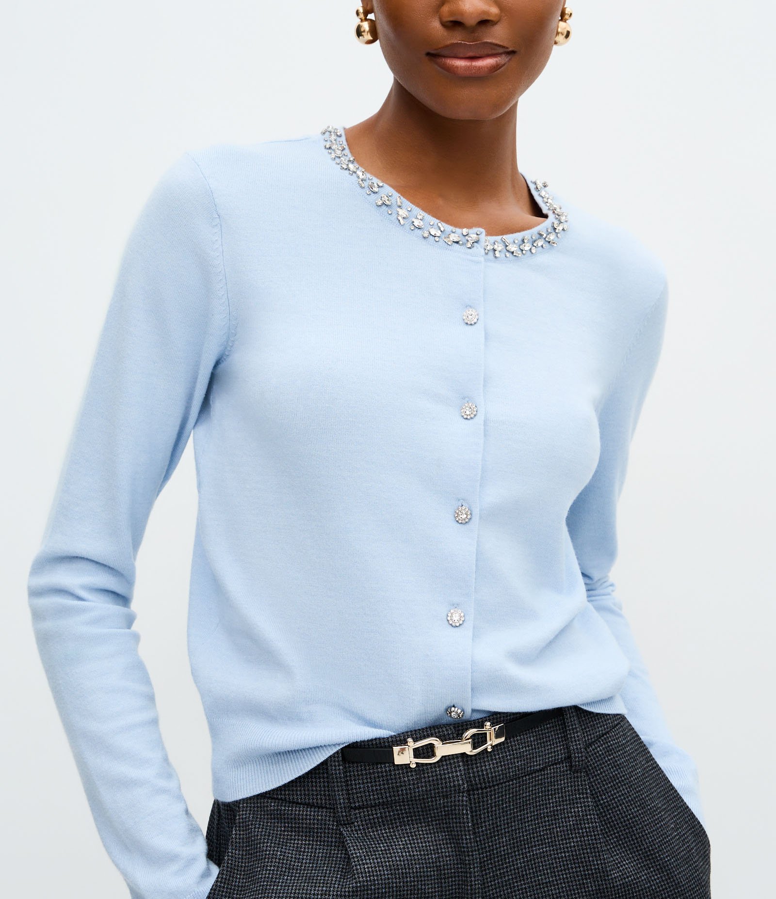 Cardigan Curto em Tricô com Aplicação no Decote Azul 4
