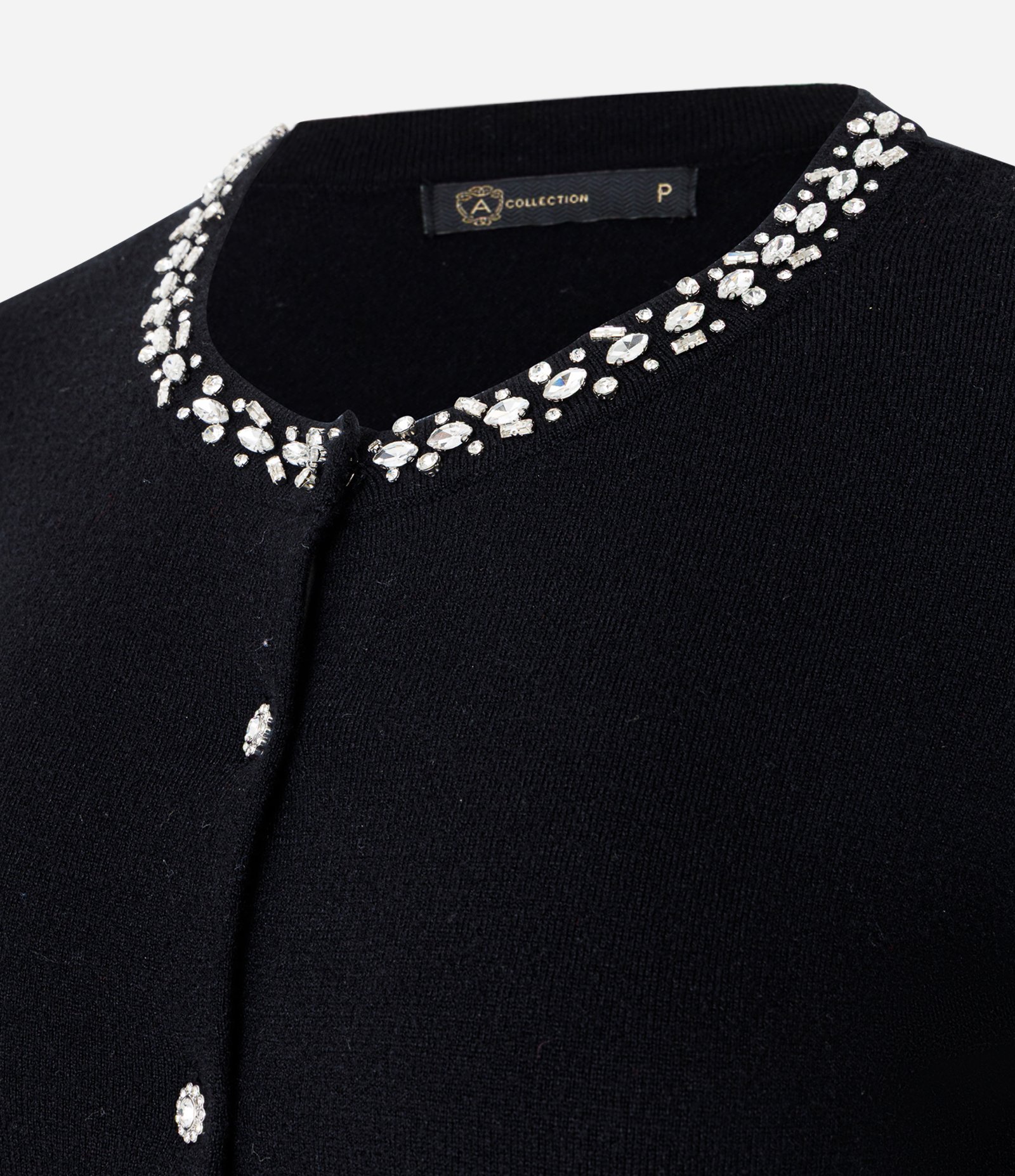 Cardigan Curto em Tricô com Aplicação no Decote Preto 6