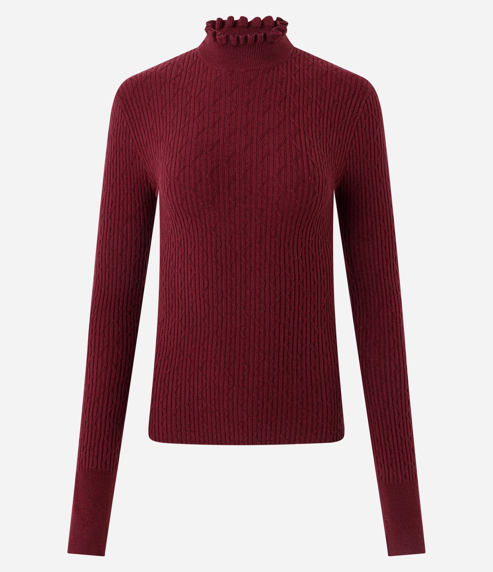 Blusa Regular em Tricô Texturizado com Golinha Frufru Vermelho 5