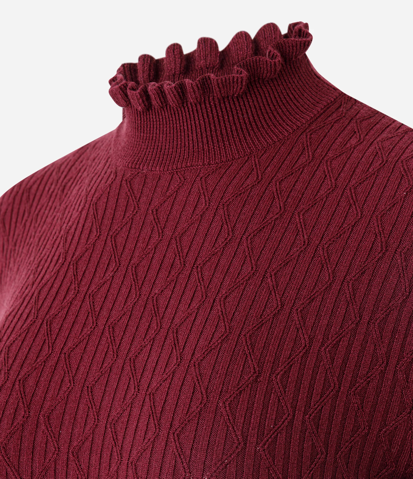 Blusa Regular em Tricô Texturizado com Golinha Frufru Vermelho 6