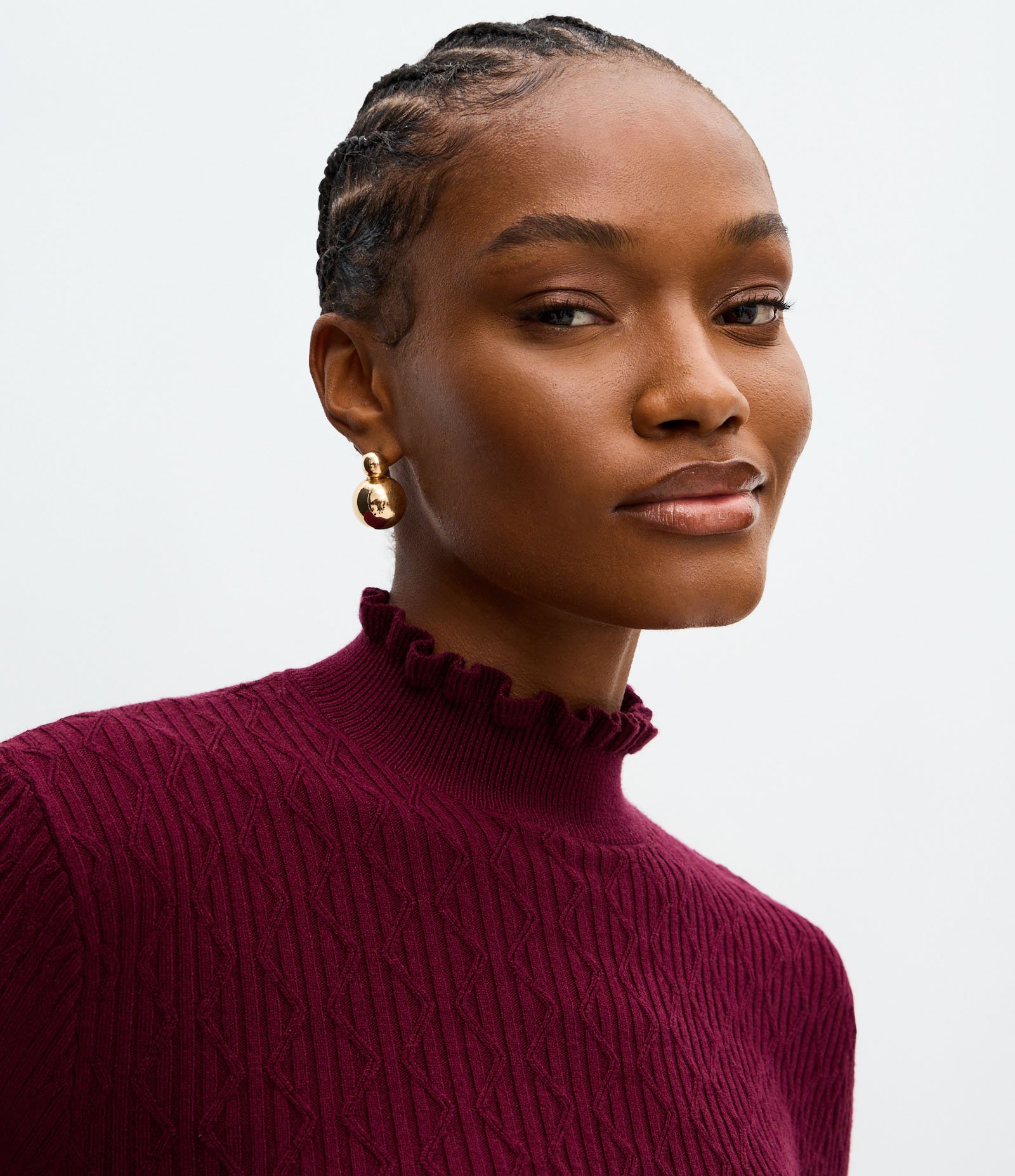 Blusa Regular em Tricô Texturizado com Golinha Frufru Vermelho 3