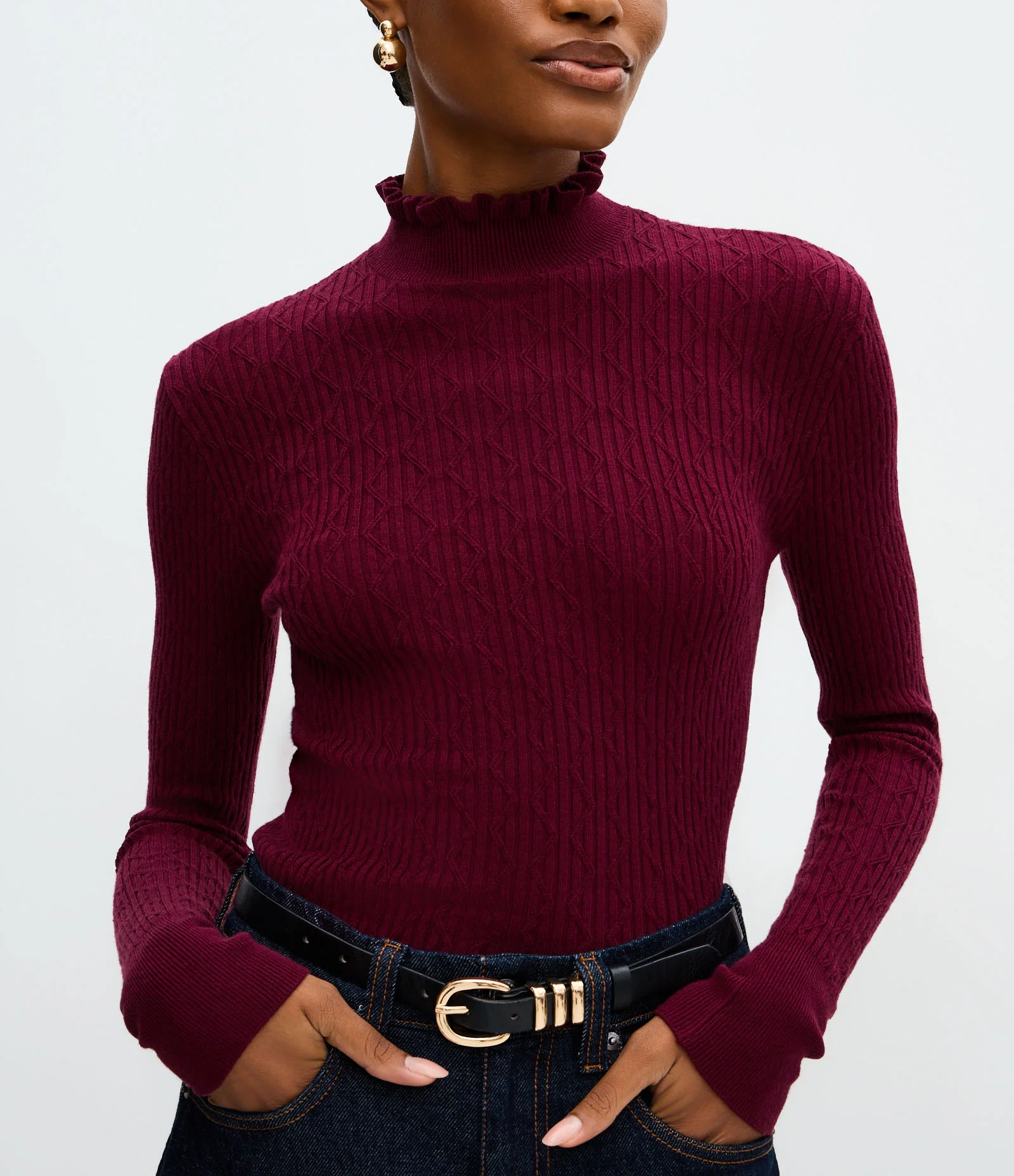 Blusa Regular em Tricô Texturizado com Golinha Frufru Vermelho 4