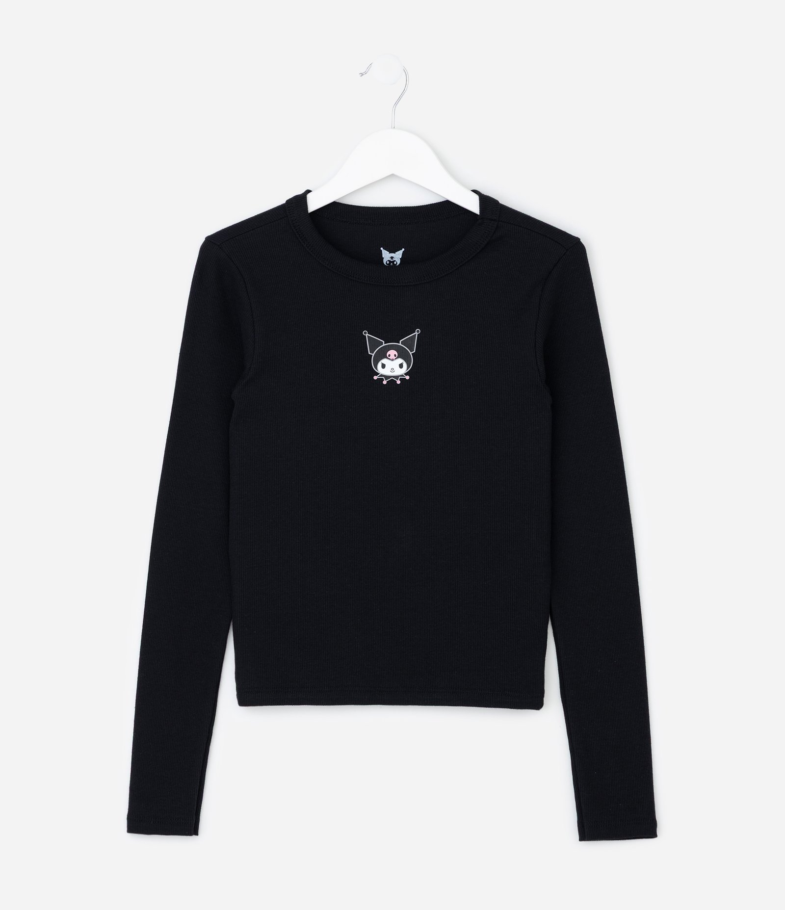 Camiseta Infantil Slim em Ribana com Estampa Kuromi – Tam 7 a 16 Anos Preto 1