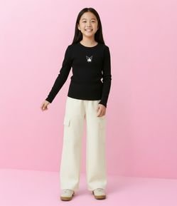 Camiseta Infantil Slim em Ribana com Estampa Kuromi – Tam 7 a 16 Anos