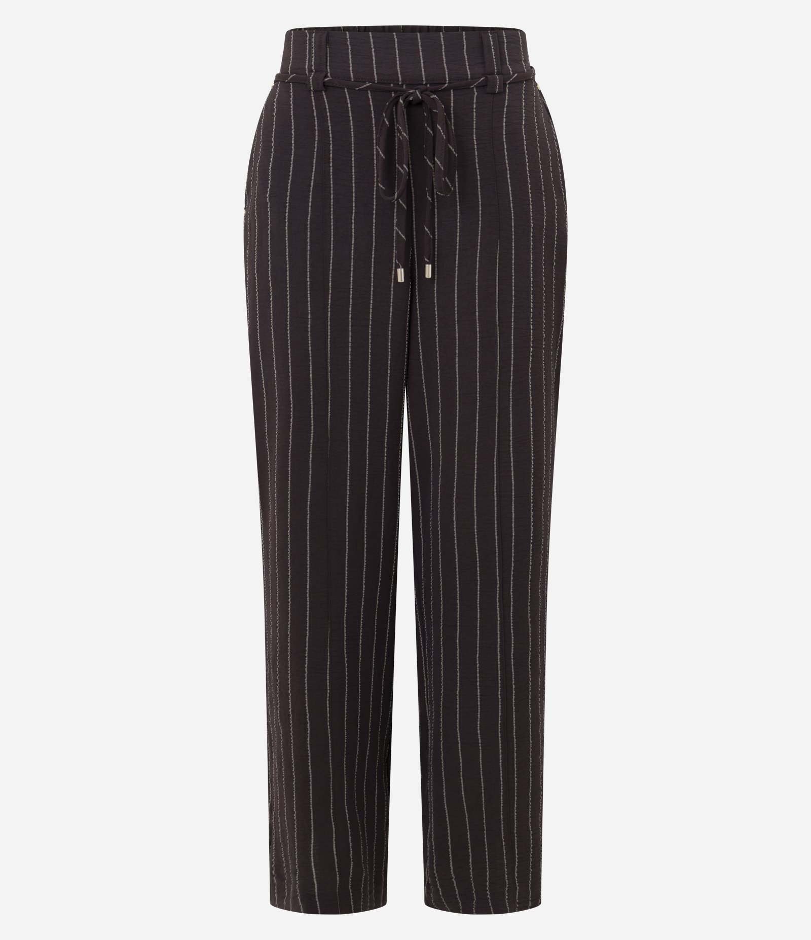 Calça Wide Leg com Estampa Listrada e Cordão para Amarração Marrom 5